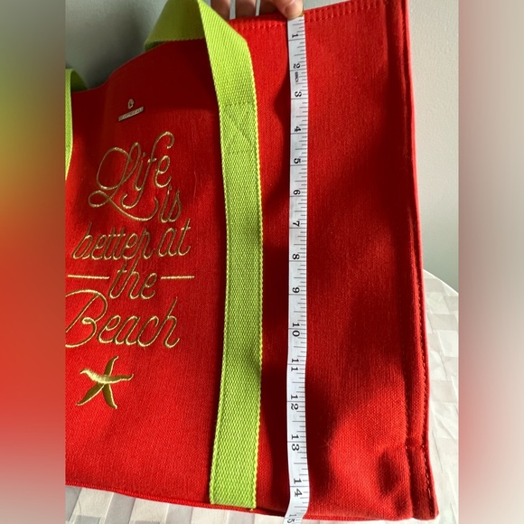 Spartina Carry All Tote Life is Better at the Beach. Orange and lime green - Picture 5 of 9